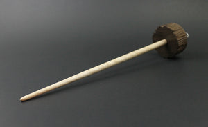Toadstool stump drop spindle in walnut and curly maple