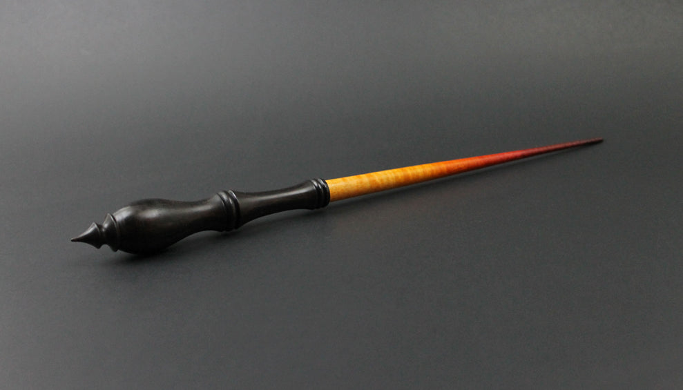 Wand spindle in hand dyed curly maple and Indian ebony