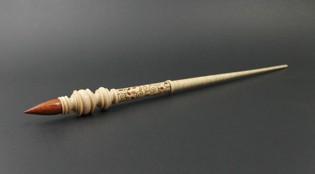 Wand spindle in curly maple and bloodwood