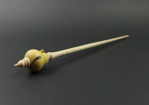Goldfinch bead spindle in hand dyed curly maple and curly maple