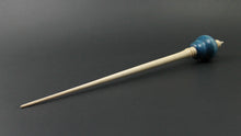 Load image into Gallery viewer, Bluebird bead spindle in hand dyed curly maple and curly maple