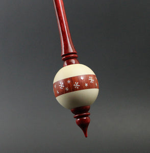 Bead spindle in holly, redheart, and hand dyed curly maple
