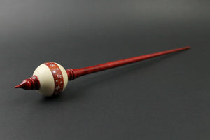 Bead spindle in holly, redheart, and hand dyed curly maple