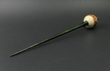 Load image into Gallery viewer, Bead spindle in holly, redheart, yellowheart, and hand dyed curly maple