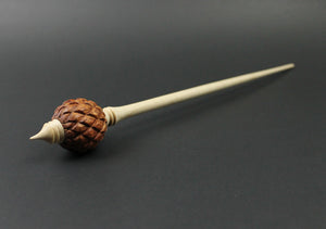 Dragon egg bead spindle in bloodwood and curly maple