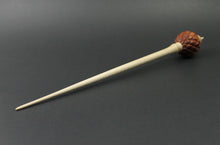 Load image into Gallery viewer, Dragon egg bead spindle in bloodwood and curly maple