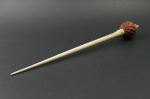 Dragon egg bead spindle in bloodwood and curly maple