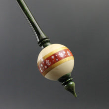 Load image into Gallery viewer, Bead spindle in holly, redheart, yellowheart, and hand dyed curly maple