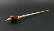 Load image into Gallery viewer, Cardinal bead spindle in redheart, yellowheart, and curly maple