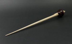 Cardinal bead spindle in hand dyed walnut, yellowheart, and curly maple