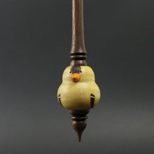 Load image into Gallery viewer, Goldfinch bead spindle in hand dyed curly maple and walnut