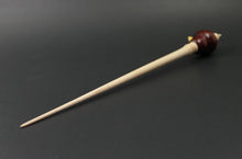 Load image into Gallery viewer, Cardinal bead spindle in hand dyed walnut and curly maple