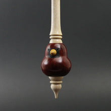 Load image into Gallery viewer, Bird bead spindle in hand dyed walnut, yellowheart, and curly maple