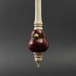 Bird bead spindle in hand dyed walnut, yellowheart, and curly maple