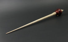 Load image into Gallery viewer, Bird bead spindle in hand dyed walnut, yellowheart, and curly maple