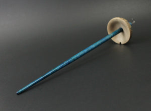 Drop spindle in curly maple, hand dyed birdseye maple, and hand dyed curly maple