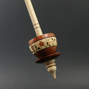 Teacup spindle in padauk, birdseye maple, and curly maple
