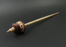 Load image into Gallery viewer, Teacup spindle in padauk, birdseye maple, and curly maple